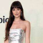 Dakota Johnson Stuns in Electric Silver Leather Gucci Gown at Splitsville Los Angeles Premiere